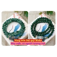 Green stone bracelet mixed with noble dzi, lucky 6-eyed dzi, size 6 mm