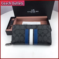 Cooach long wallet men fashion striped zipper wallet large capacity spot 26070