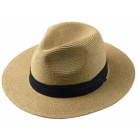 Large Size Panama Hats Lady Beach Wide Brim Straw Hat Man Summer Sun Cap Plus Size Fedora Hat 55-57c