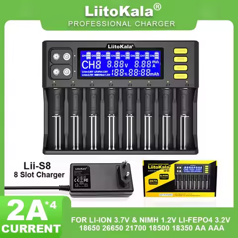 LiitoKala Lii-S8 LCD 18650 Li-ion 3.7V NiMH 1.2V Li-FePO4 3.2V IMR 3.8V For 26650 21700 26700 18350 