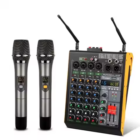 Pro 4 Channel 16 DSP Audio mixerdj controller/audio console mixer With dual wireless Microphone for 