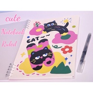 1pc Cute Pink & Black Cat Design Notebook, B5 Adorable Animal Loose Leaf Notebook, Pages Can Be Adde