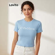 Lovito Elegant Letter Pattern T-Shirt for Women L118ED340