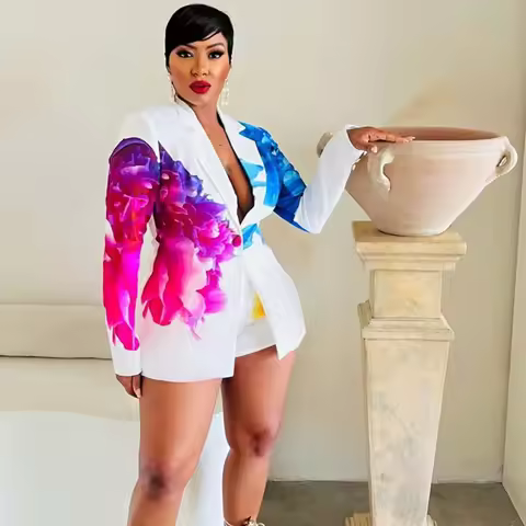 Floral Print 2 Piece Sets Women Outfit Y2K Clothes Elegant Blazer Coat and Short Suits Club Party Ma