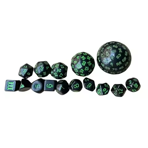 15 Piece Multiple Digit Face Opaque Black Polyhedral Dice Set for RPG D3 D4 D5 D6 D7 D8 D10 D12 D16 