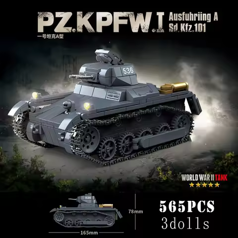 Military World War German PZ.KPFW I Tank Building Block WW2 Panther Sherman Tiger Tank Armored Vehic