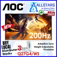 AOC Q27G4/WS White/Silver 27 inch IPS Gaming Monitor / 200Hz Fast IPS LED QHD 2560x1440 (Warranty 3y