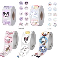 500pcs/roll Sanrio Family Kuromi Melody Cinnamon Cute Creative Label Sticker Roll Tape