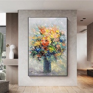 ภาพเขียนสีน้ำมันบนผืนผ้าใบศิลปะดอกไม้นามธรรมภาพวาดน้ำมันหนาศิลปะฝาผนังรูปดอกไม้ภาพตกแต่งบ้าน0717