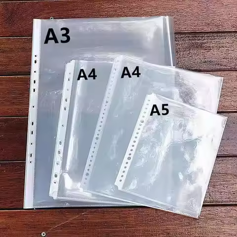 50PCS A4 Clear Sheet Plastic Punched Pockets Folders A3/A5/B5 Thin Loose Leaf Documents Filling Prot