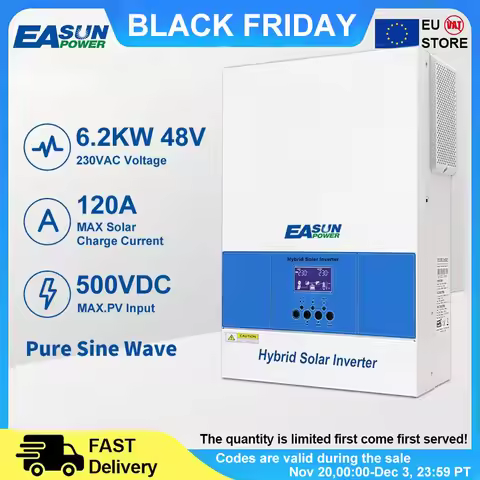 EASUNPOWER Hybrid Solar Inverter 6200W Pure Sine Inverter 120A MPPT Solar Charge Controller 48V 220V