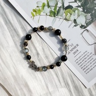 黑曜石 不規則閃靈鑽 黑閃靈鑽 茶晶 黑太陽骨幹 水晶手環 手鏈