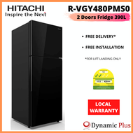 [BULKY] Hitachi R-VGY480PMS0 Luxury 2 Glass Doors Top Freezer Fridge 390L FREE VACUUM CONTAINER GIFT SET