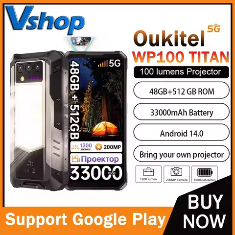 OUKITEL WP100 Titan 5G Rugged Phone 48GB+512GB 33000mAh 66W Charging 200MP 6.8'' Android 14 Projecto