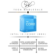 [SK TECH] INTEL CORE I3-12100F 4 CORE 8 THREAD 12MB CACHE INTEL LGA 1700 SOCKET PROCESSOR