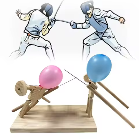 Balloon Bamboo Man Battle Wooden Fighter with Inflatable Head Fast-Paced Balloon Fight Wooden Bots B
