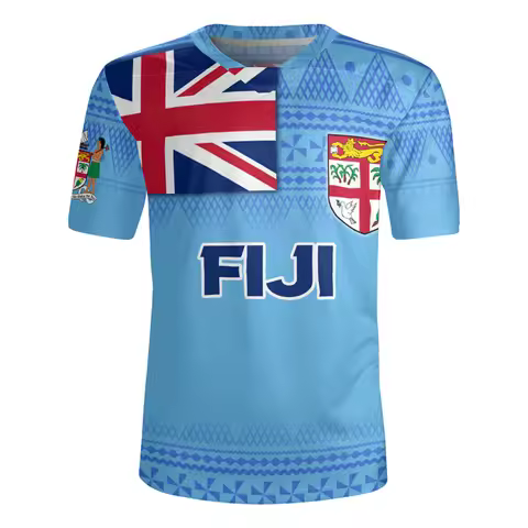 3D The Republic-of Fiji Flag Printing V Neck T Shirt Fiji Rugby-Jersey Emblem Graphic V neck T Shirt