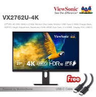 ViewSonic VX2762U-4K 27 Inch IPS 4K UHD 3840 x 2160p Monitor One Cable Solution USB Type-C 65W Charge Back, HDR10, Height Adjustment, BezelLess,104% sRGB, Eye Care, 2 x HDMI, Display Port, USB-C -  3 Yrs Warranty