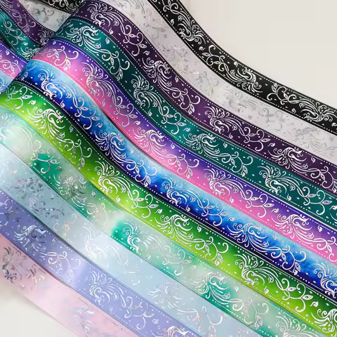1'' 25mm Holographic Laser Silver Phoenix Printed Double Face Satin Ribbon For DIY Sewing Accessorie