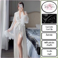 Women's Pajamas TAMY Robe Sleeve Lace Feather Chic Beach Makeup Bridal Cool Smooth Latin Silk-Freesi