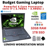 Workstation Gaming Lenovo W530 Nvidia LAPTOP i7-3th 4 Core Processor 32GB Ram 512GB SSD LAPTOP
