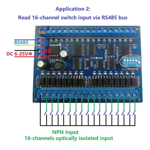 n4d3e16 board 16di-16do dc 12v 24v rs485 io port remote control module modbus rtu switch value remot