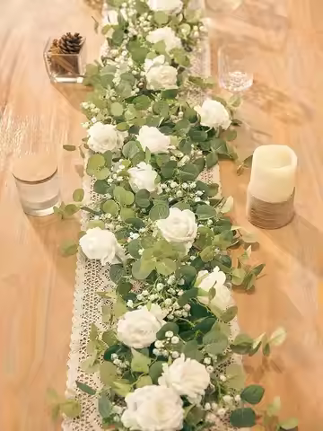 1pc 5.9FT Artificial Eucalyptus Vine Fake Rose Flowers Gypsophila Garland For Wedding Home Party Cra