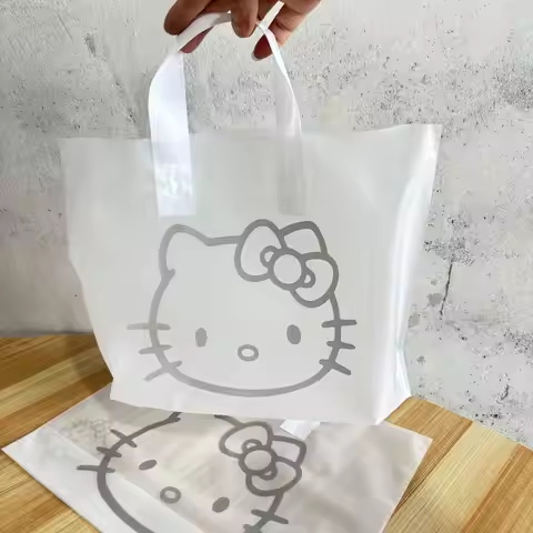 Hello Kitty Frosted Plastic Bag Clothing Store Handbag Shopping Bag Cute Gift Bags Organizer Anime K