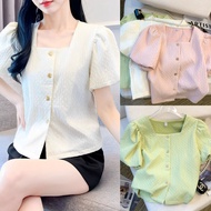 Women's Korean Style Square Collar Puff Sleeve Shirt S76