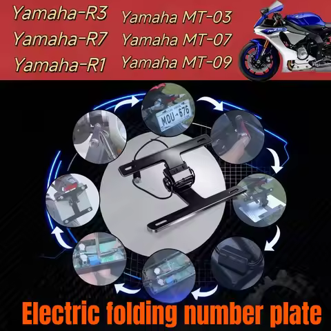 Aluminum Alloy Electric Folding Motorcycle License Plate Frame Number Holder with One Touch for Yama
