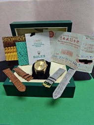 Rolex Datejust 16238 勞力士18K 黃金日誌36mm原裝香檳面鑽石字，出世紙香港買單E頭1991年盒証齊全，3135自動機芯，後配盒及原裝勞力士包金扣，錶面有少少氧化痕跡，介意勿拍