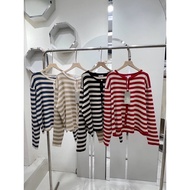 Vld STRIPE CARDI GOLD BUTTON