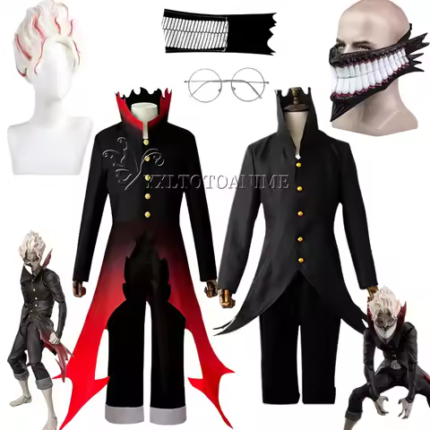 Dandadan Okarun Ken Takakura Cosplay Costume Wig Mask Turbo Granny Powers Black Collar Uniform Curly