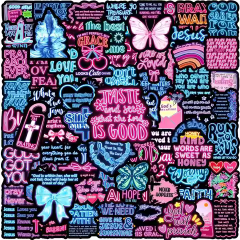 100Pcs Neon Bible Motivational Quotes Stickers Decals For Laptop Scrapbook Skateboard Helmet Suitcas