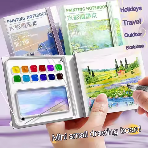 Portable Travel Watercolor Set Sketchbook With Paint Tray 50 Sheets Mini Paint Box Artist Watercolor