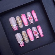 H007 Artificial Nails with 3D Flower Design for Wedding Party Lightweight Comfortable Decoration