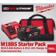 Milwaukee M18B5 5.0Ah Battery Stater Pack / 1 unit M12-18C Standard Charger / 1 unit M Size Contract