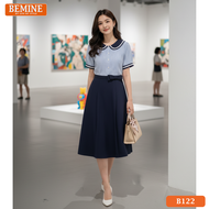 Đầm thiết kế BEMINE cổ sen phối sọc tùng váy dáng chữ A phù hợp đi làm-B122