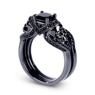 Jeulia 3.6 Carat Black Tone Skull Rings for Women Men Sterling Silver Round Cut Engagement Rings Bri