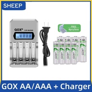 GOX 1.2V AA 2450mAh / AAA 900mAh NIMH Rechargeable Battery With GOX 4 Slots LCD Display Smart Batter
