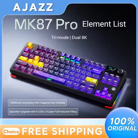 AJAZZ MK87 Pro Mechanical Keyboard Tri Mode Wired Wireless Bluetooth 8K 87 Keys 10000mAh Gasket Gami
