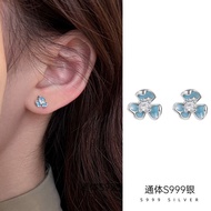 TIMESWIND ที่สง่างามดอกไม้ไอริสสีฟ้าเพทาย S999ต่างหูเงินทรงยาว