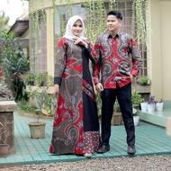 gamis batik kombinasi polos gamis batik wanita pekalongan - merah all size