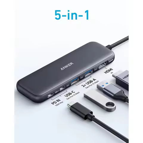 NEW Anker 332 5 in 1 USB C Hub 4K HDMI 100W PD 5Gbps Data for Laptop MacBook Windows Tablet