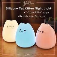 YooBestie Cute LED Night Light Silicone Touch Sensor 7 Colors Cat Night Lamp Lampu Kucing Tidur  Kid
