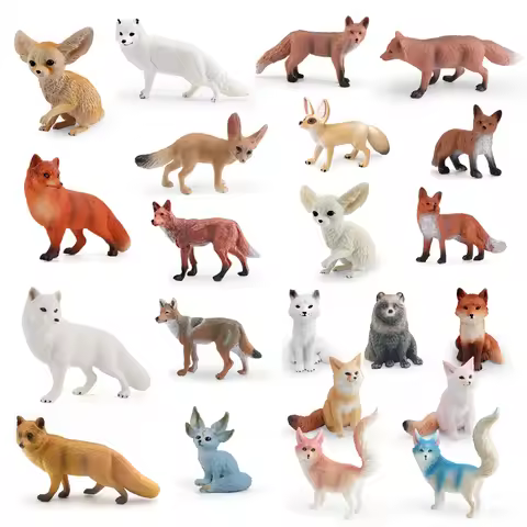 Realistic Fennec Fox Arctic Fox Tanuki Cat Figurine Hand-Painted Woodland Miniature Animals Model Ed