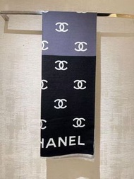 💖Chanel 25c scarf cc logo 圍巾 披肩 黑色 灰色 漸變 雙面 情人節禮物