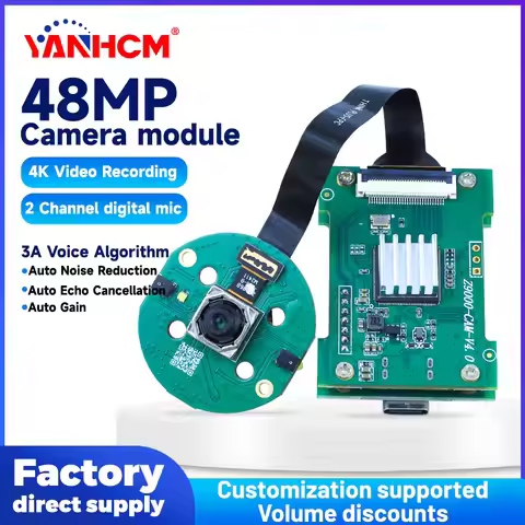 YANHCM 48MP Camera Module 1080P 4K HD dual Mic intelligent voice control with 3A algorithm Type-C an