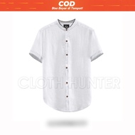 Baju Koko Putih Polos Pria Lengan Pendek DZAKIR Kemeja Koko Muslim Pria Kerah Mandarin Kemeja Lengan