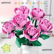 OPTIMISTI DIY Bricks Roses Flower, Ornament Model Flower Building Blocks, Children Puzzle DIY Buildi